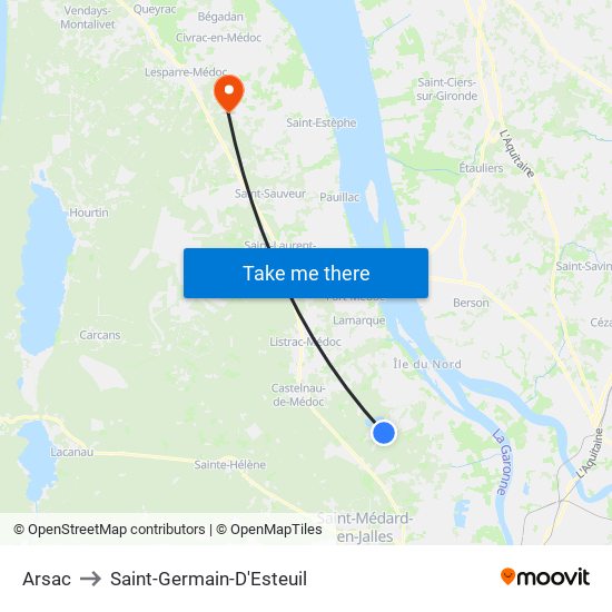 Arsac to Saint-Germain-D'Esteuil map