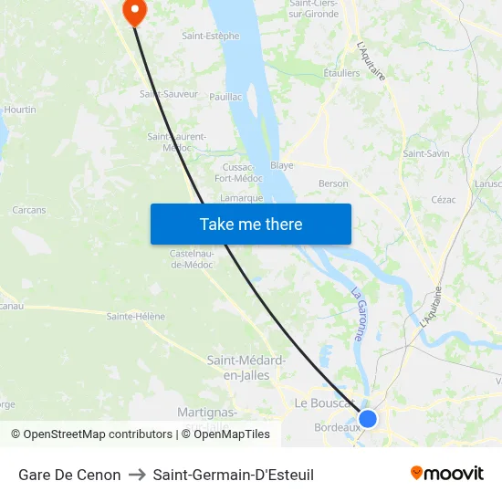 Gare De Cenon to Saint-Germain-D'Esteuil map