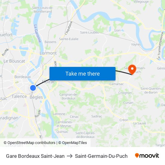 Gare Bordeaux Saint-Jean to Saint-Germain-Du-Puch map