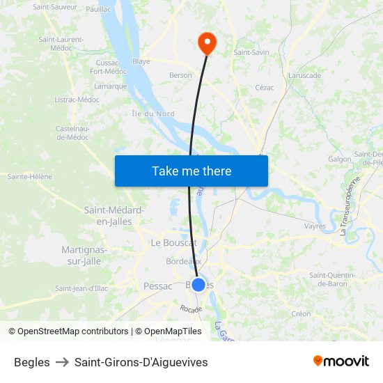 Begles to Saint-Girons-D'Aiguevives map