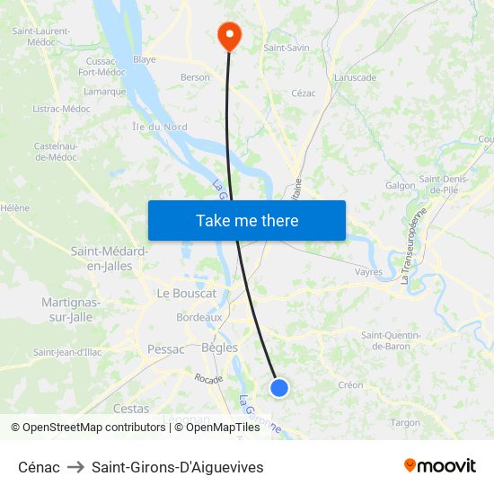 Cénac to Saint-Girons-D'Aiguevives map