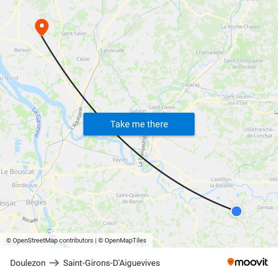 Doulezon to Saint-Girons-D'Aiguevives map