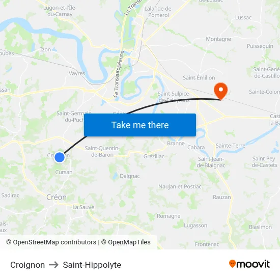 Croignon to Saint-Hippolyte map