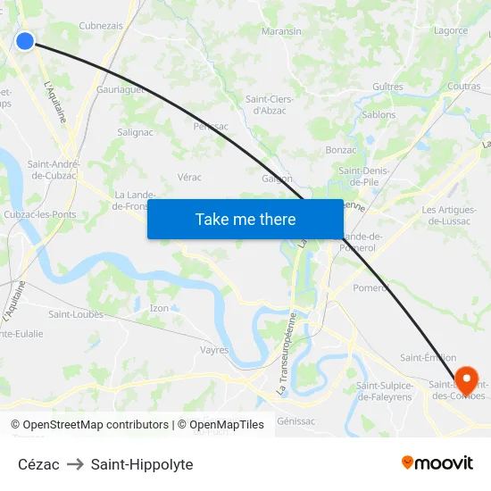 Cézac to Saint-Hippolyte map