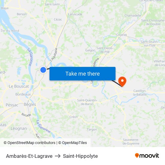 Ambarès-Et-Lagrave to Saint-Hippolyte map