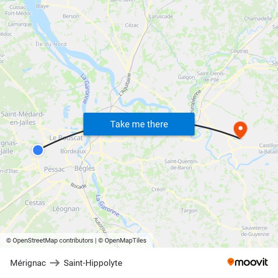 Mérignac to Saint-Hippolyte map