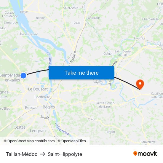 Taillan-Médoc to Saint-Hippolyte map
