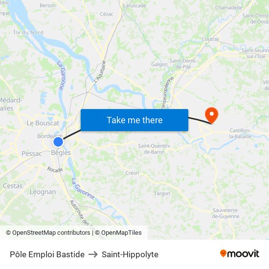 Pôle Emploi Bastide to Saint-Hippolyte map