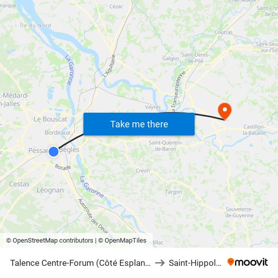 Talence Centre-Forum (Côté Esplanade) to Saint-Hippolyte map