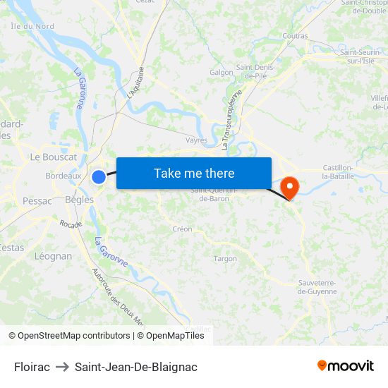 Floirac to Saint-Jean-De-Blaignac map