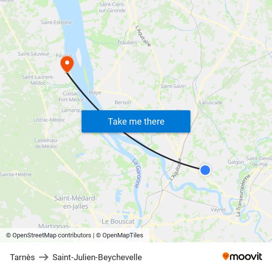 Tarnès to Saint-Julien-Beychevelle map