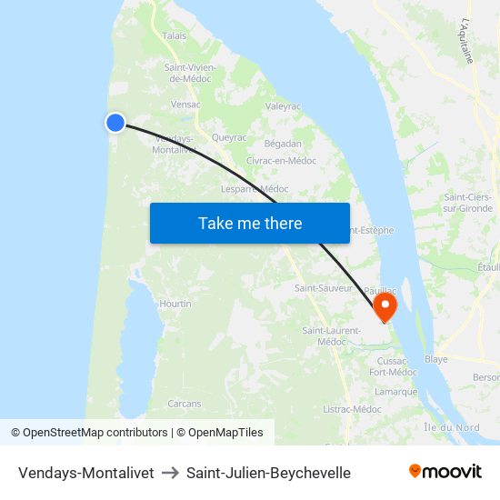 Vendays-Montalivet to Saint-Julien-Beychevelle map