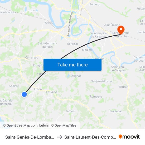Saint-Genès-De-Lombaud to Saint-Laurent-Des-Combes map