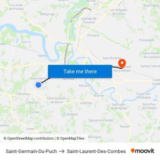 Saint-Germain-Du-Puch to Saint-Laurent-Des-Combes map