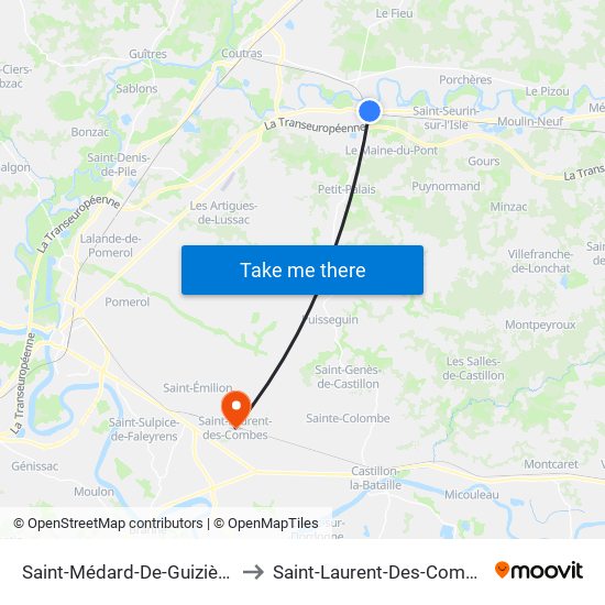 Saint-Médard-De-Guizières to Saint-Laurent-Des-Combes map