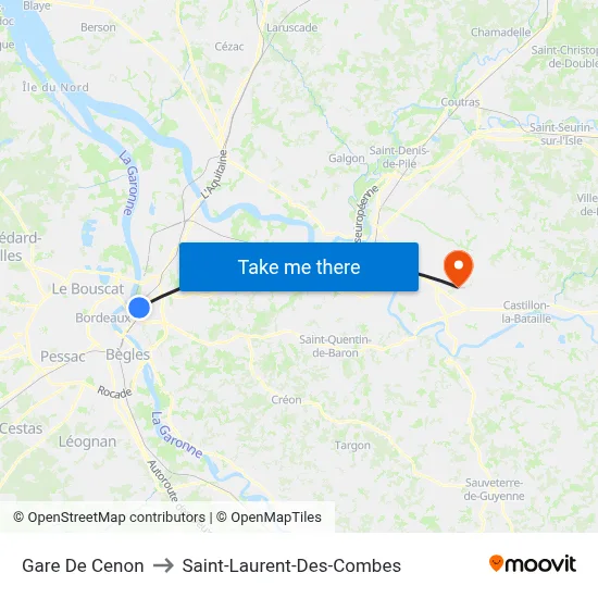 Gare De Cenon to Saint-Laurent-Des-Combes map