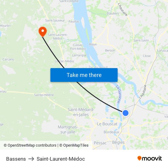 Bassens to Saint-Laurent-Médoc map