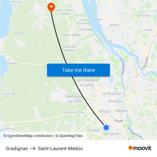 Gradignan to Saint-Laurent-Médoc map