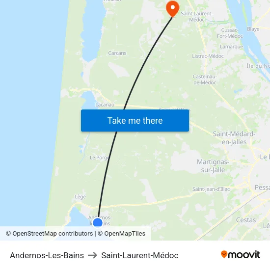 Andernos-Les-Bains to Saint-Laurent-Médoc map