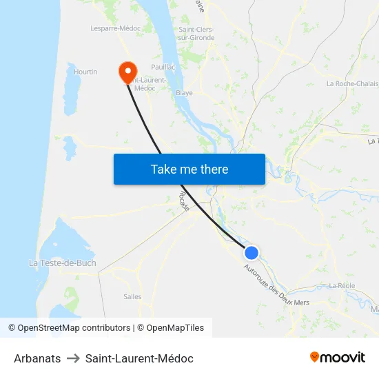 Arbanats to Saint-Laurent-Médoc map