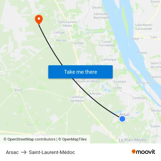 Arsac to Saint-Laurent-Médoc map