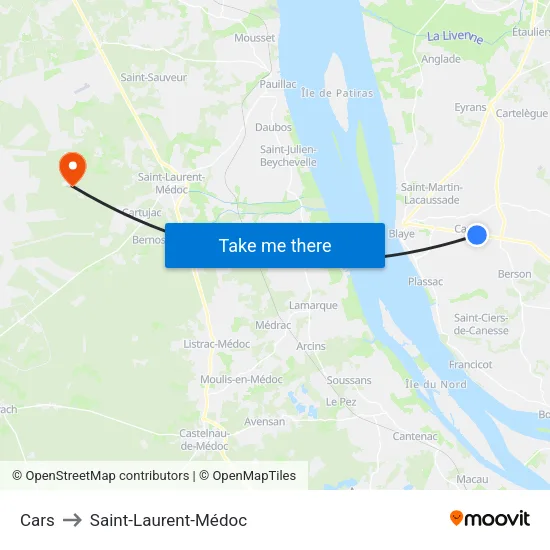 Cars to Saint-Laurent-Médoc map