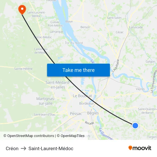 Créon to Saint-Laurent-Médoc map