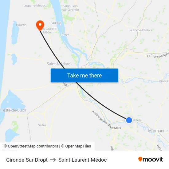 Gironde-Sur-Dropt to Saint-Laurent-Médoc map