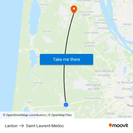 Lanton to Saint-Laurent-Médoc map