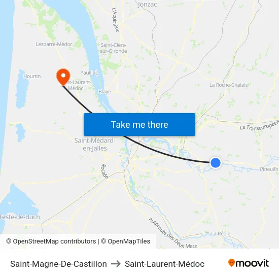 Saint-Magne-De-Castillon to Saint-Laurent-Médoc map