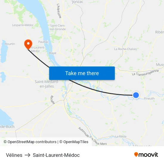 Vélines to Saint-Laurent-Médoc map