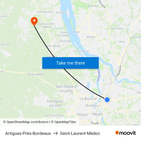 Artigues-Près-Bordeaux to Saint-Laurent-Médoc map