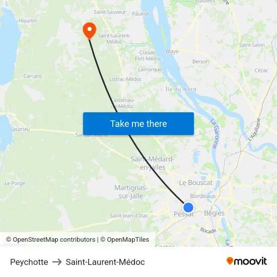 Peychotte to Saint-Laurent-Médoc map