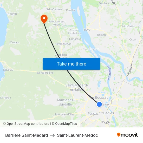 Barrière Saint-Médard to Saint-Laurent-Médoc map