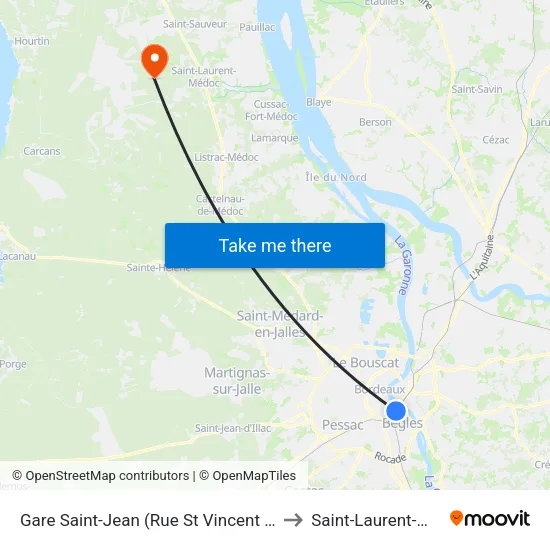 Gare Saint-Jean (Rue Saint-Vincent De Paul) to Saint-Laurent-Médoc map