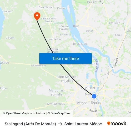 Stalingrad (Arrêt De Montée) to Saint-Laurent-Médoc map