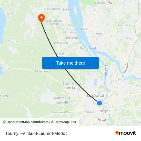 Tourny to Saint-Laurent-Médoc map