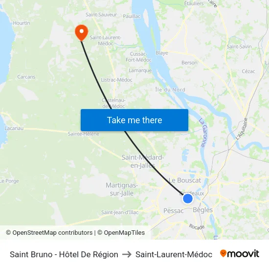 Saint-Bruno - Hôtel De Région to Saint-Laurent-Médoc map
