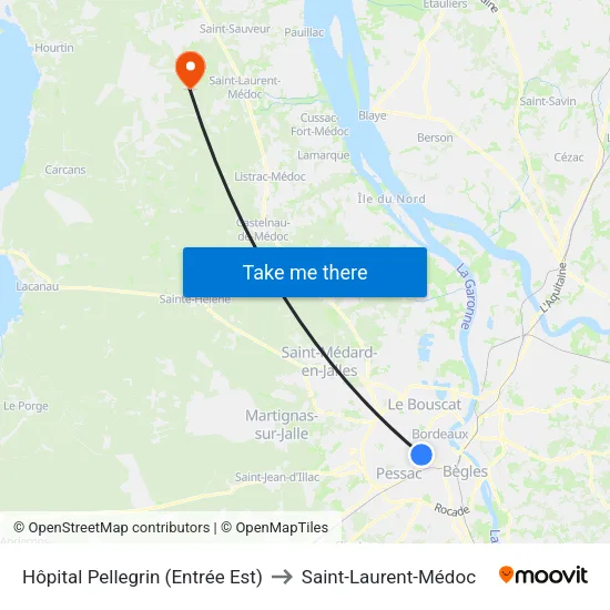 Hôpital Pellegrin (Entrée Est) to Saint-Laurent-Médoc map