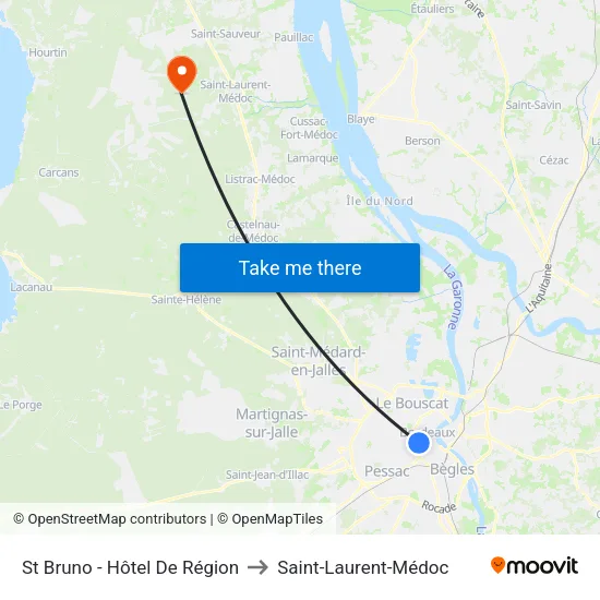Saint-Bruno - Hôtel De Région to Saint-Laurent-Médoc map