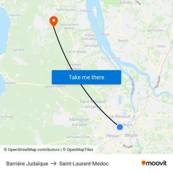 Barrière Judaïque to Saint-Laurent-Médoc map