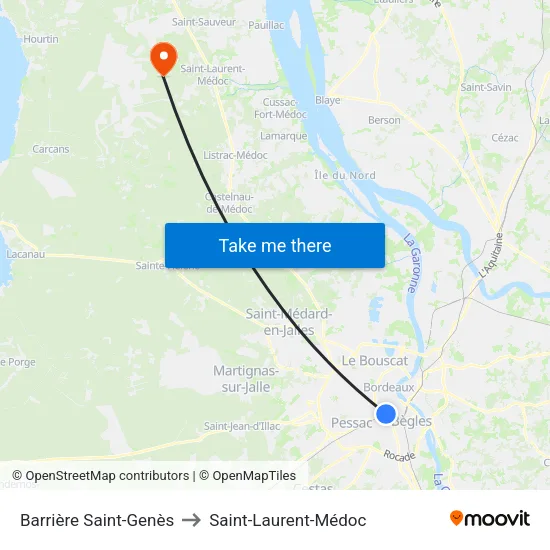 Barrière Saint-Genès to Saint-Laurent-Médoc map