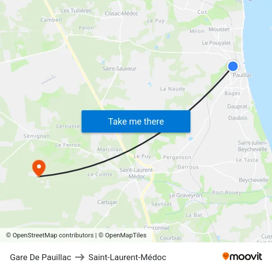 Gare De Pauillac to Saint-Laurent-Médoc map