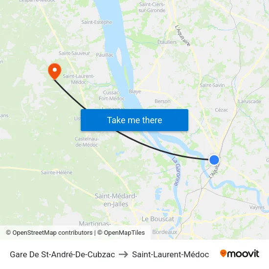 Gare De St-André-De-Cubzac to Saint-Laurent-Médoc map