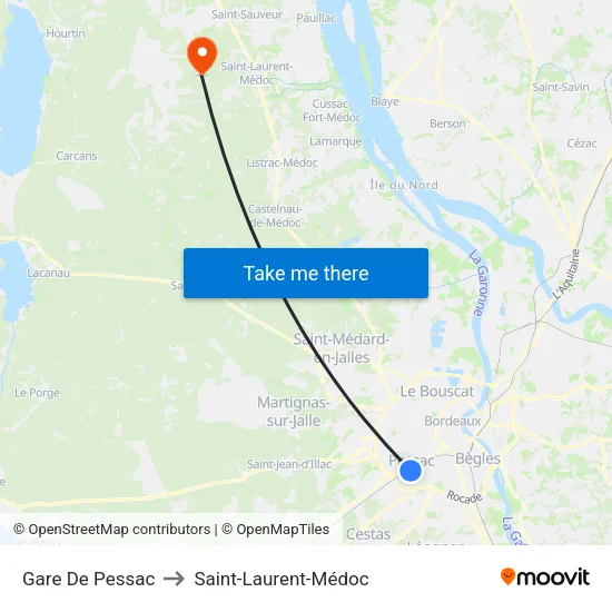 Gare De Pessac to Saint-Laurent-Médoc map