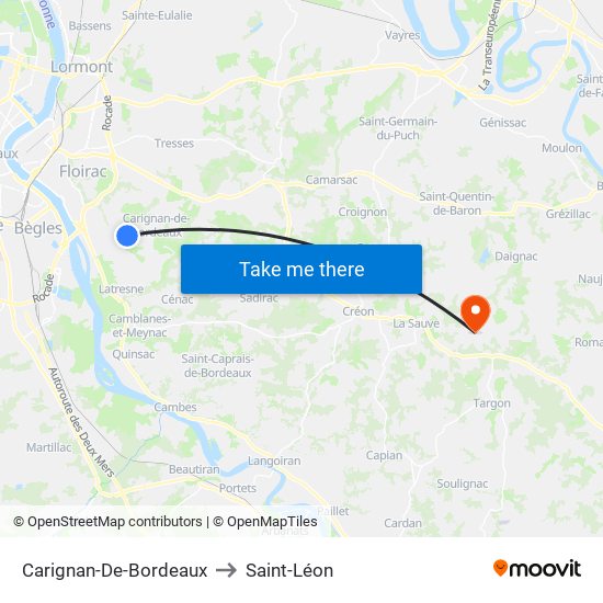 Carignan-De-Bordeaux to Saint-Léon map