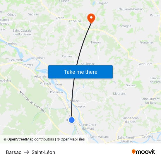 Barsac to Saint-Léon map