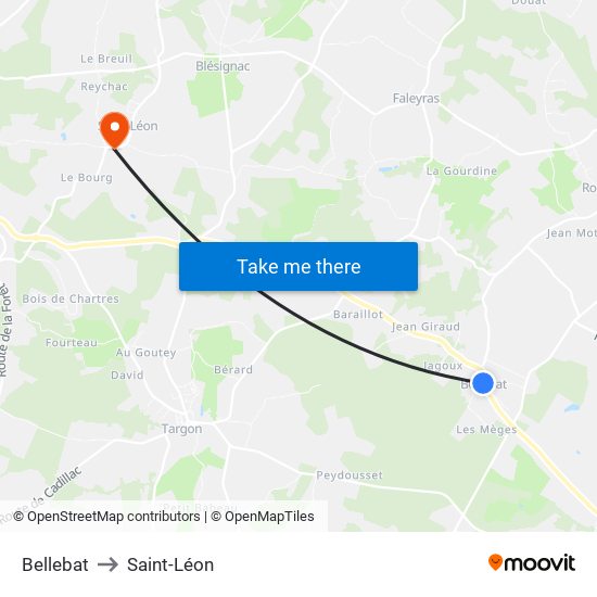 Bellebat to Saint-Léon map