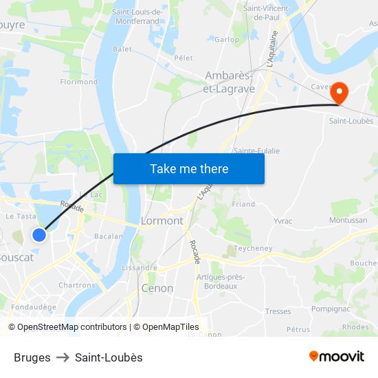 Bruges to Saint-Loubès map