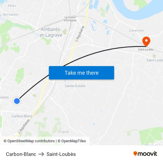 Carbon-Blanc to Saint-Loubès map